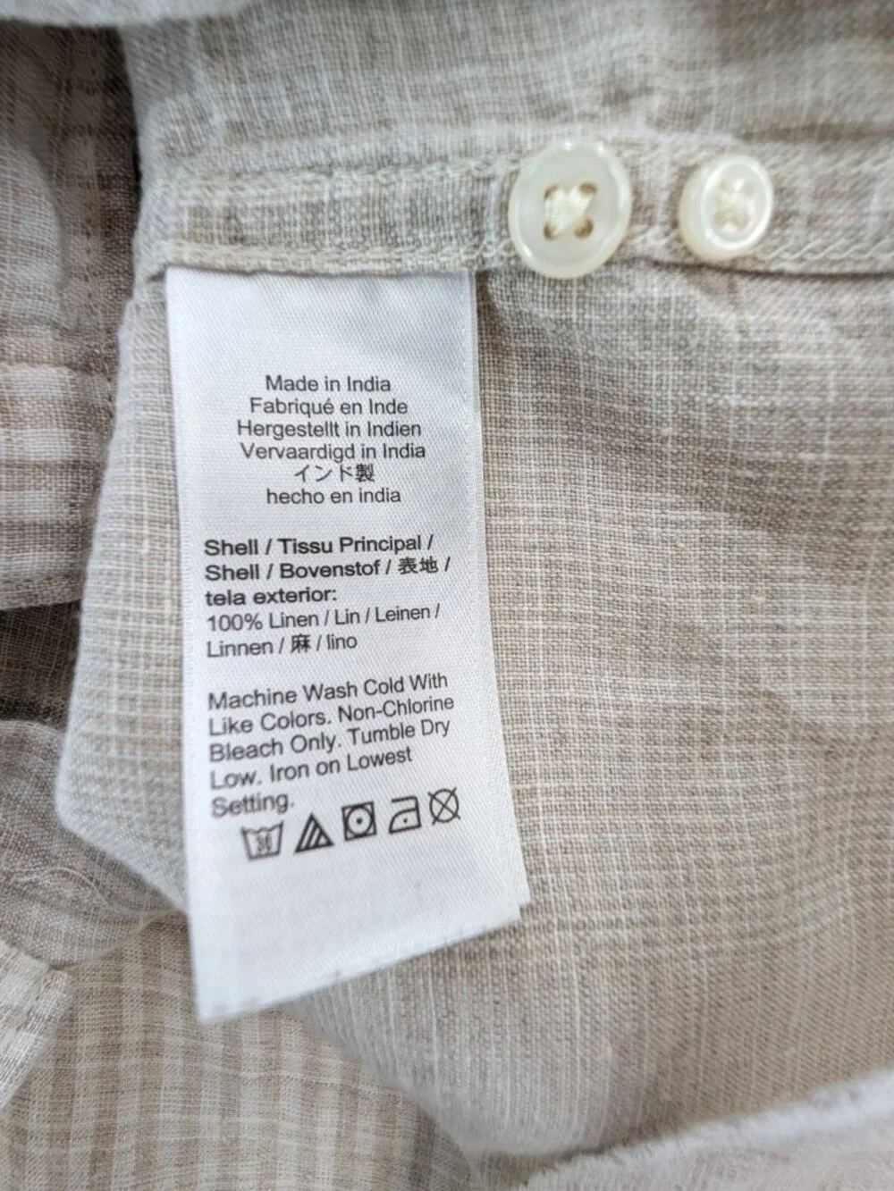 J Crew Irish Linen Shirt Mens Size XL Beige Classic Baird McNutt Plaid Pocket